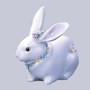 アウトレットオンライ LLADRO リヤドロ 2体セット 白ウサギ 花飾りの 置物