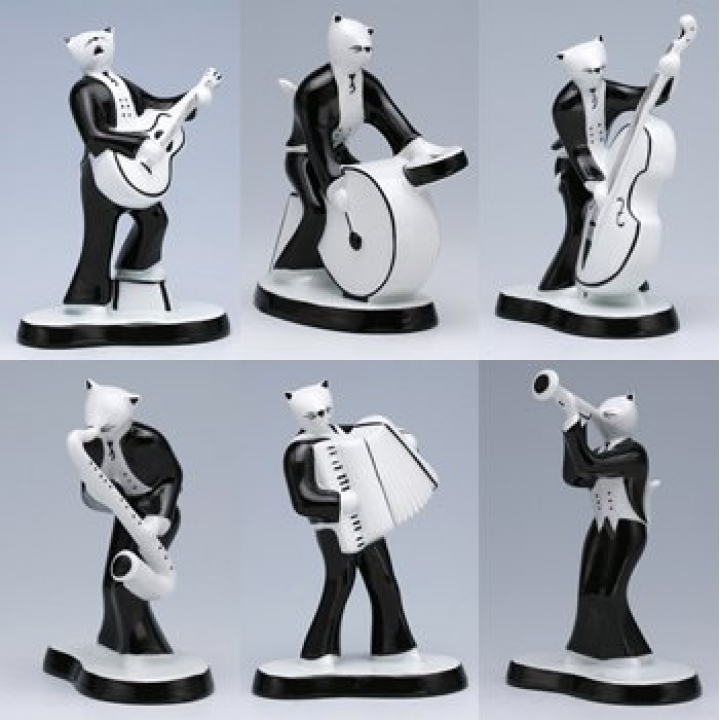 【倉庫取り寄せ商品】リンドナー フィギュリン ジャズキャット 6ピースセット