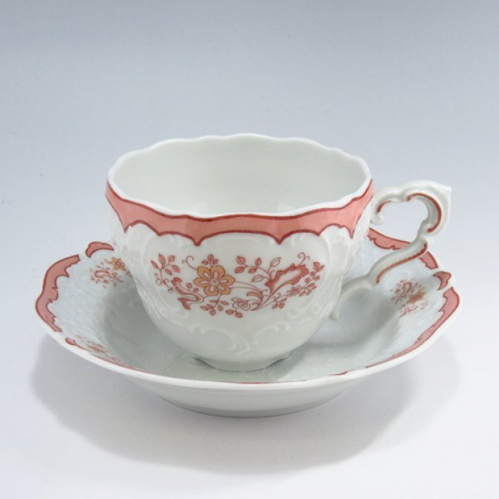【店舗取り寄せ商品】リンドナー アラベスク・サーモンピンク コーヒーカップ&ソーサー