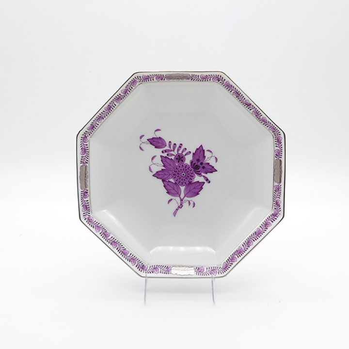 【店舗取り寄せ商品】ヘレンド アポニーライラック・プラチナ 小皿（オクタゴナル）13.5cm AL-PT-4304-1-00