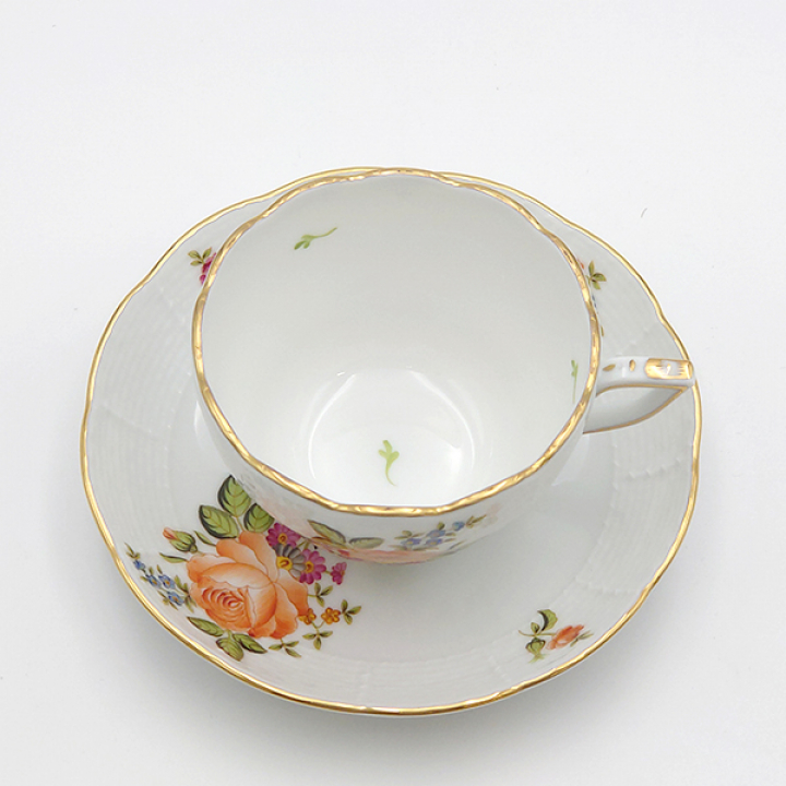 【店舗取り寄せ商品】ヘレンド ペティローズブーケ 珈琲紅茶兼用カップ&ソーサー（オレンジ） PBR-2-0730-0-00