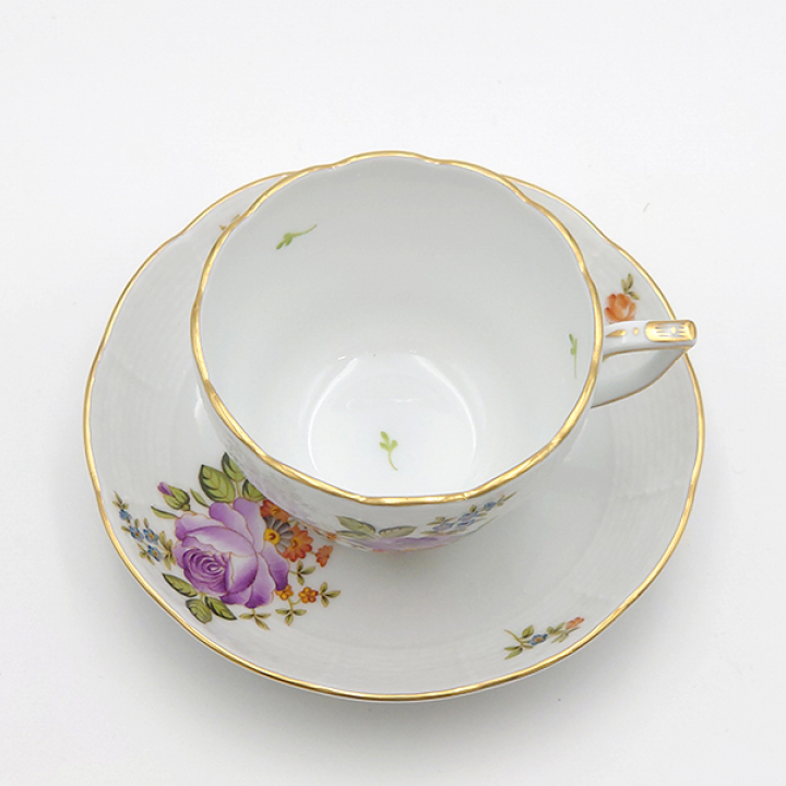 【倉庫取り寄せ商品】ヘレンド ペティローズブーケ 珈琲紅茶兼用カップ&ソーサー（ブルー） PBR-6-0730-0-00