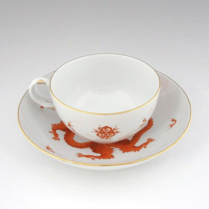 【店舗取り寄せ商品】マイセン 明のドラゴン・オレンジ ティーカップ&ソーサー 330510-10634
