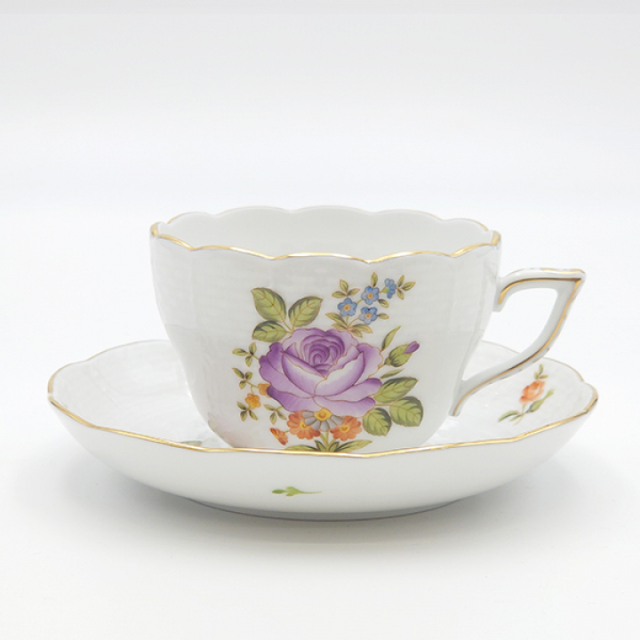 【倉庫取り寄せ商品】ヘレンド ペティローズブーケ 珈琲紅茶兼用カップ&ソーサー（ブルー） PBR-6-0730-0-00