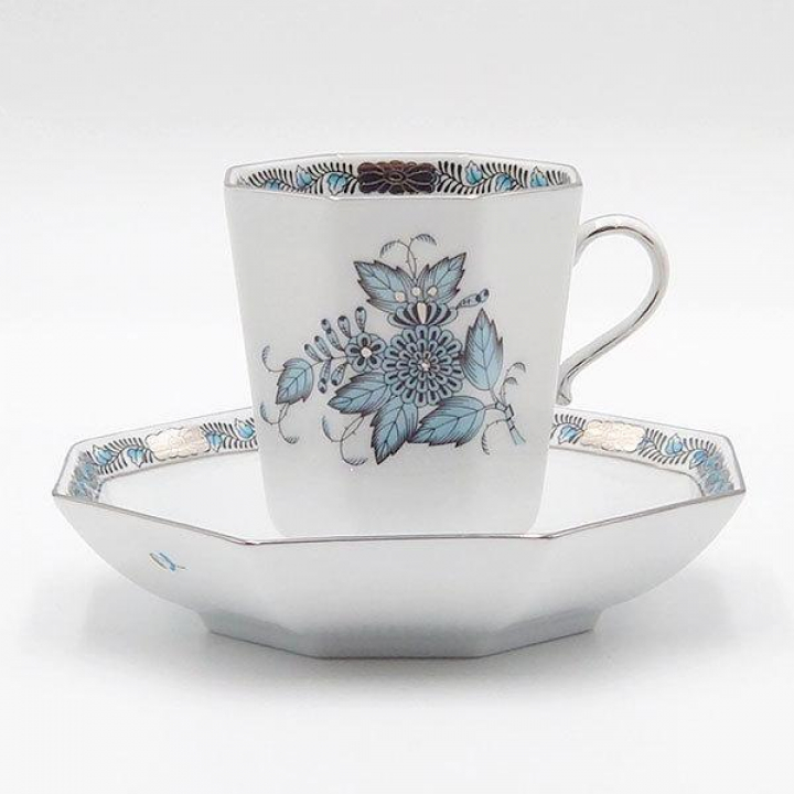 【店舗取り寄せ商品】ヘレンド アポニーターコイズ・プラチナ コーヒーカップ&ソーサー（オクタゴナル） ATQ3-PT-4306-0-00