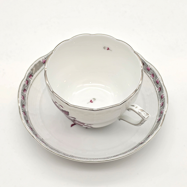 【倉庫取り寄せ商品】ヘレンド アポニーロイヤルパープル・プラチナ 珈琲紅茶兼用カップ&ソーサー AP3-PT-0730-0-00