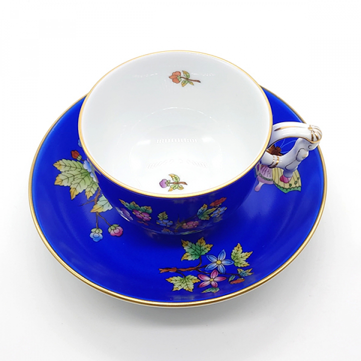 【店舗取り寄せ商品】ヘレンド ビクトリアンエマニエルフォンドブルー ティーカップ&ソーサー VEFB-3364-0-21